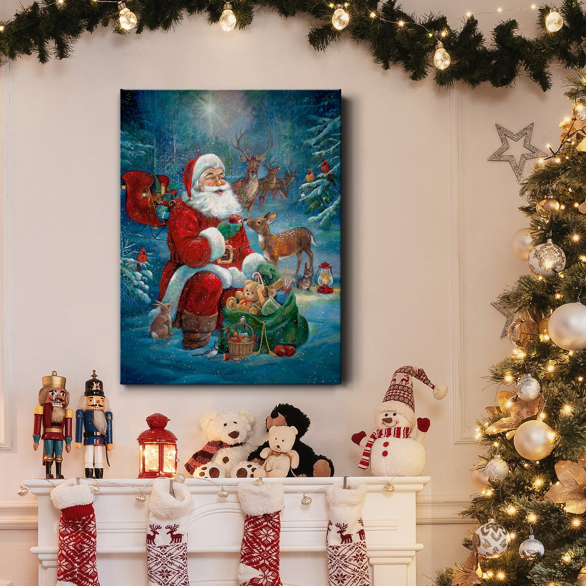 Santa's Woodland Friends Premium Gallery Wrapped Canvas - Ready to Hang