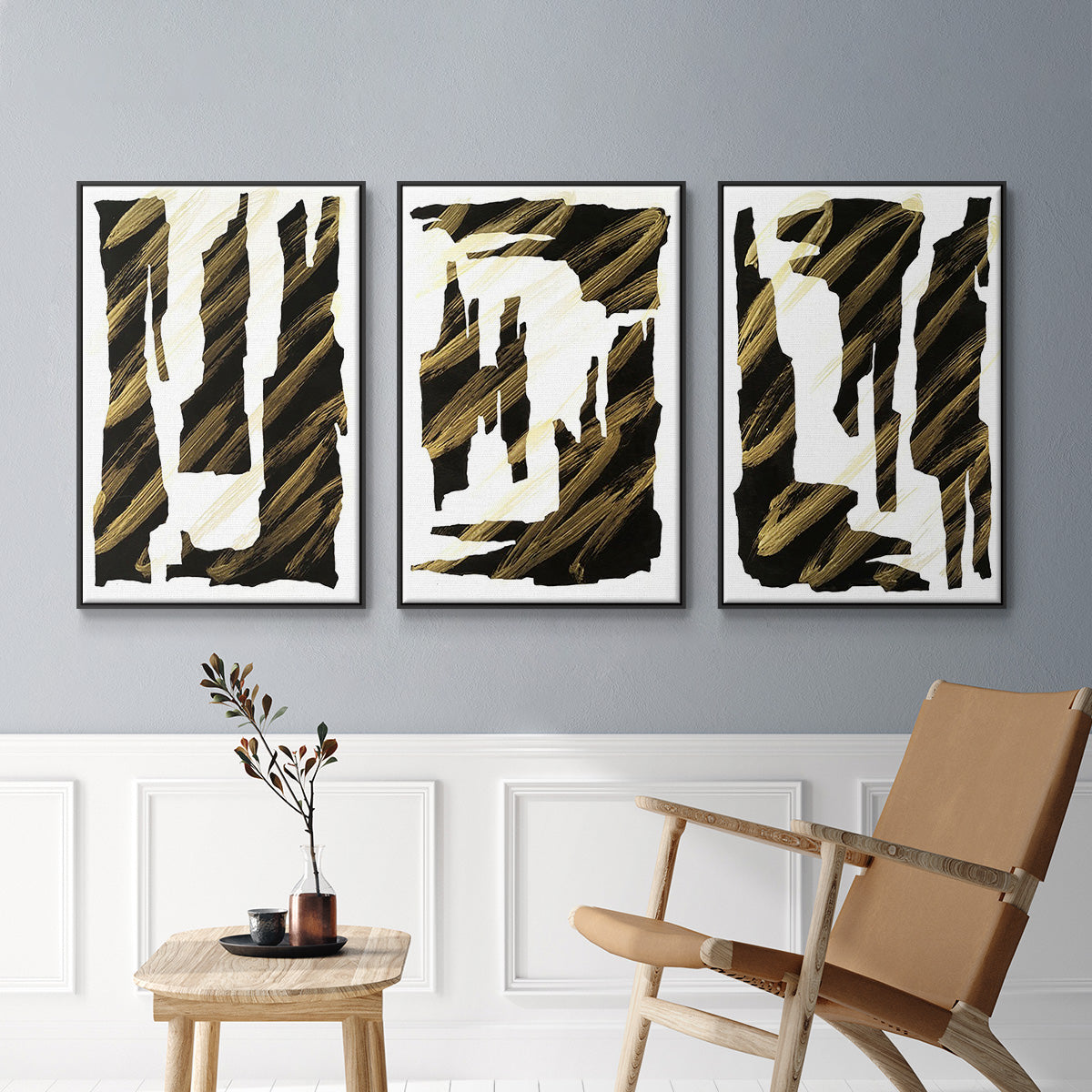 Neutral City Center Type I - Framed Premium Gallery Wrapped Canvas L Frame 3 Piece Set - Ready to Hang