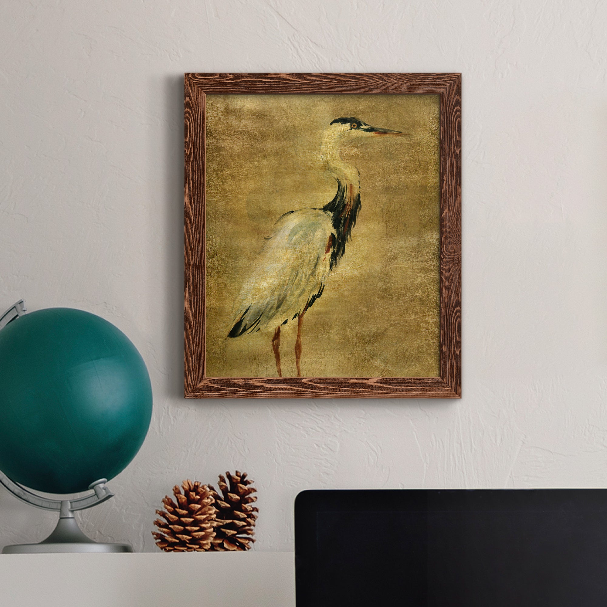 Gold Crane at Dusk I - Premium Canvas Framed in Barnwood - Ready to Hang