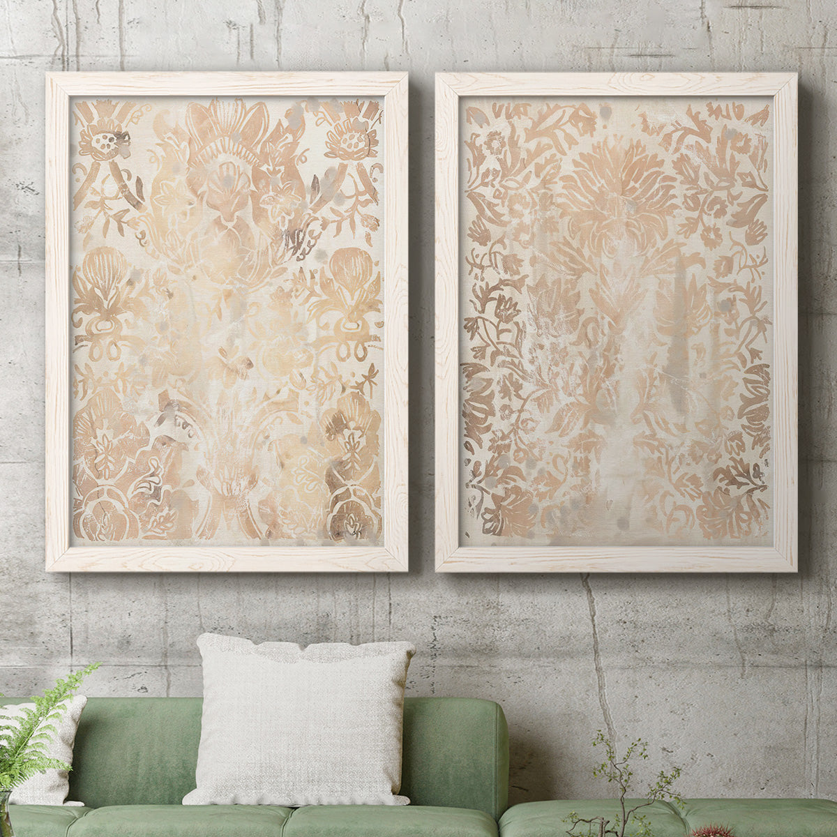 Walnut Damask III - Premium Framed Canvas 2 Piece Set - Ready to Hang