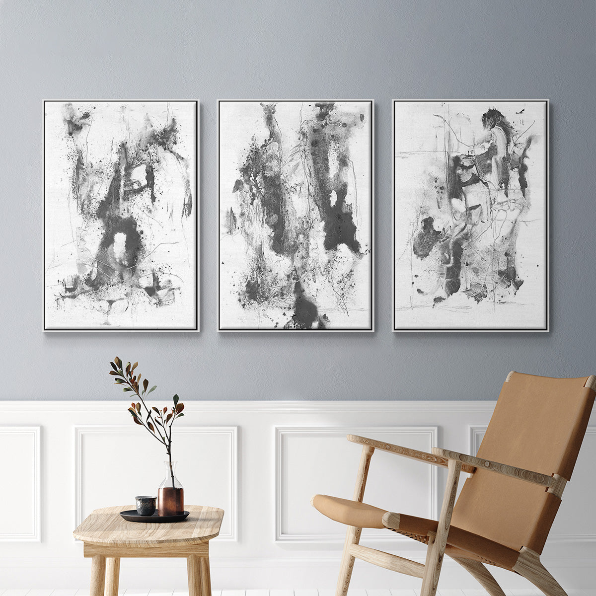 Graphite Abstract I - Framed Premium Gallery Wrapped Canvas L Frame 3 Piece Set - Ready to Hang