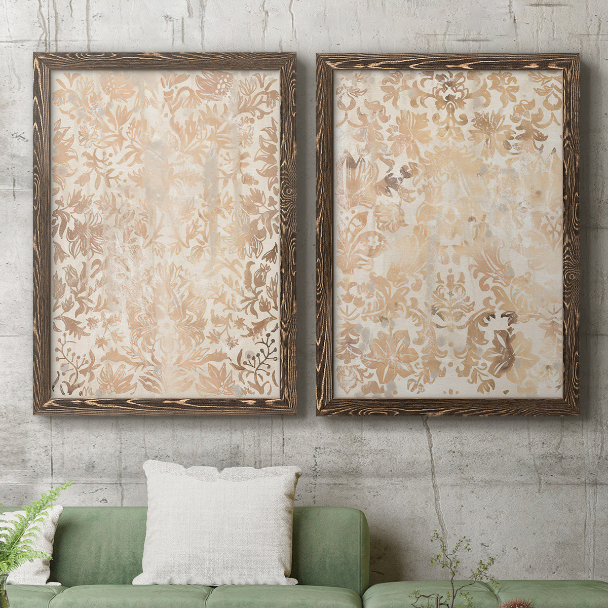 Walnut Damask I - Premium Framed Canvas 2 Piece Set - Ready to Hang