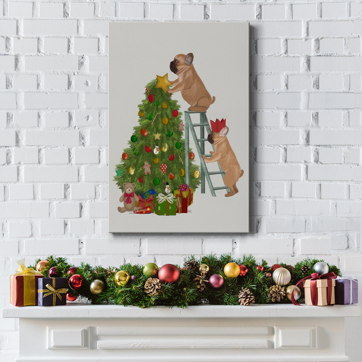Christmas French Bulldog Tree Ladder - Gallery Wrapped Canvas