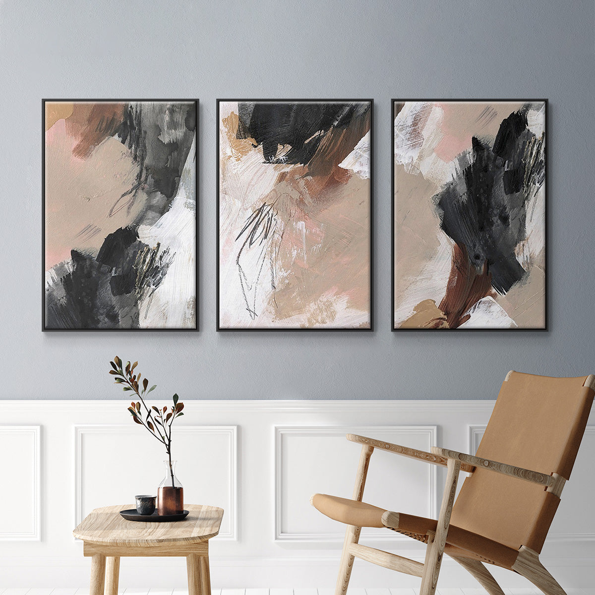 Unbleached Neutrals IV - Framed Premium Gallery Wrapped Canvas L Frame 3 Piece Set - Ready to Hang