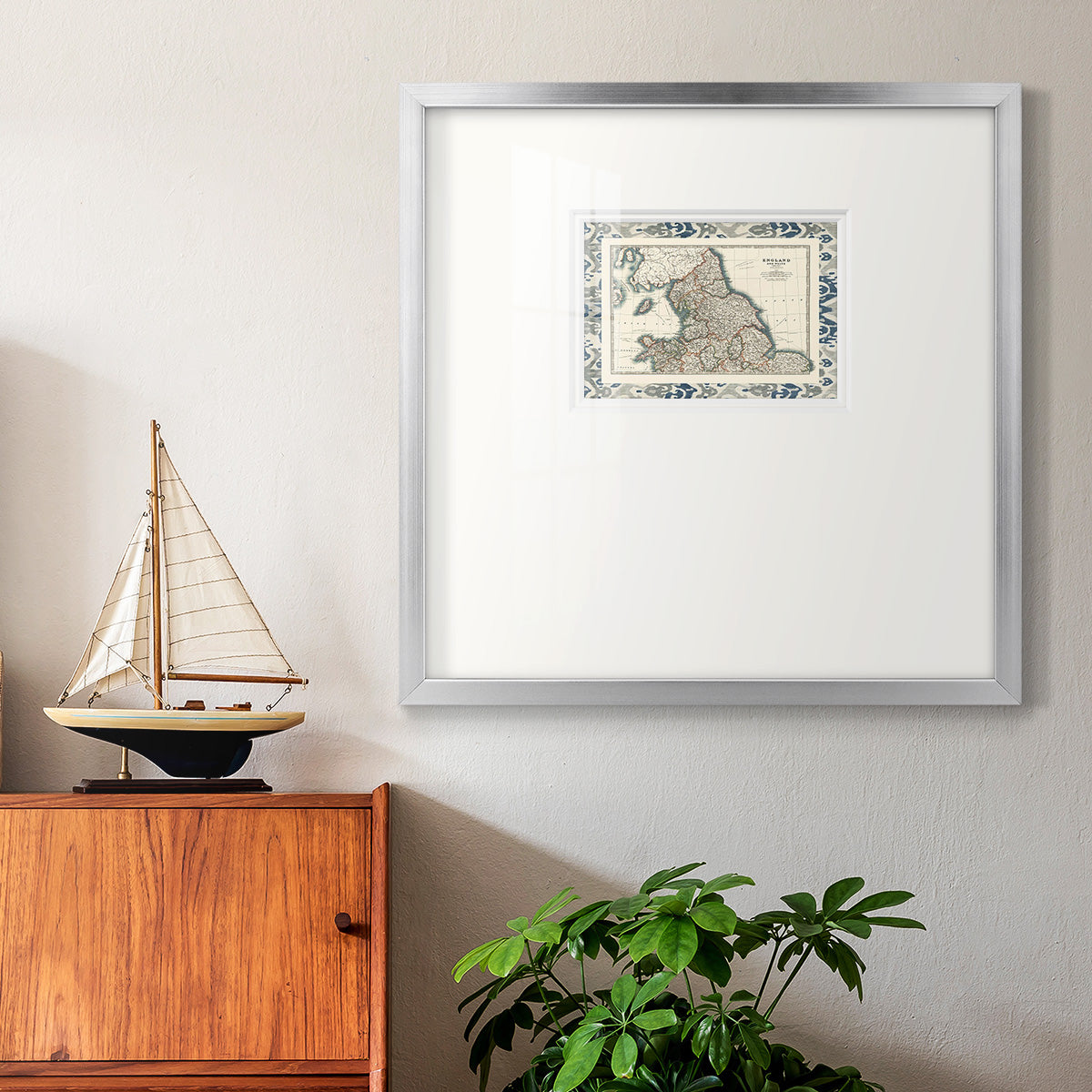 Bordered Map of England & Wales Premium Framed Print Double Matboard