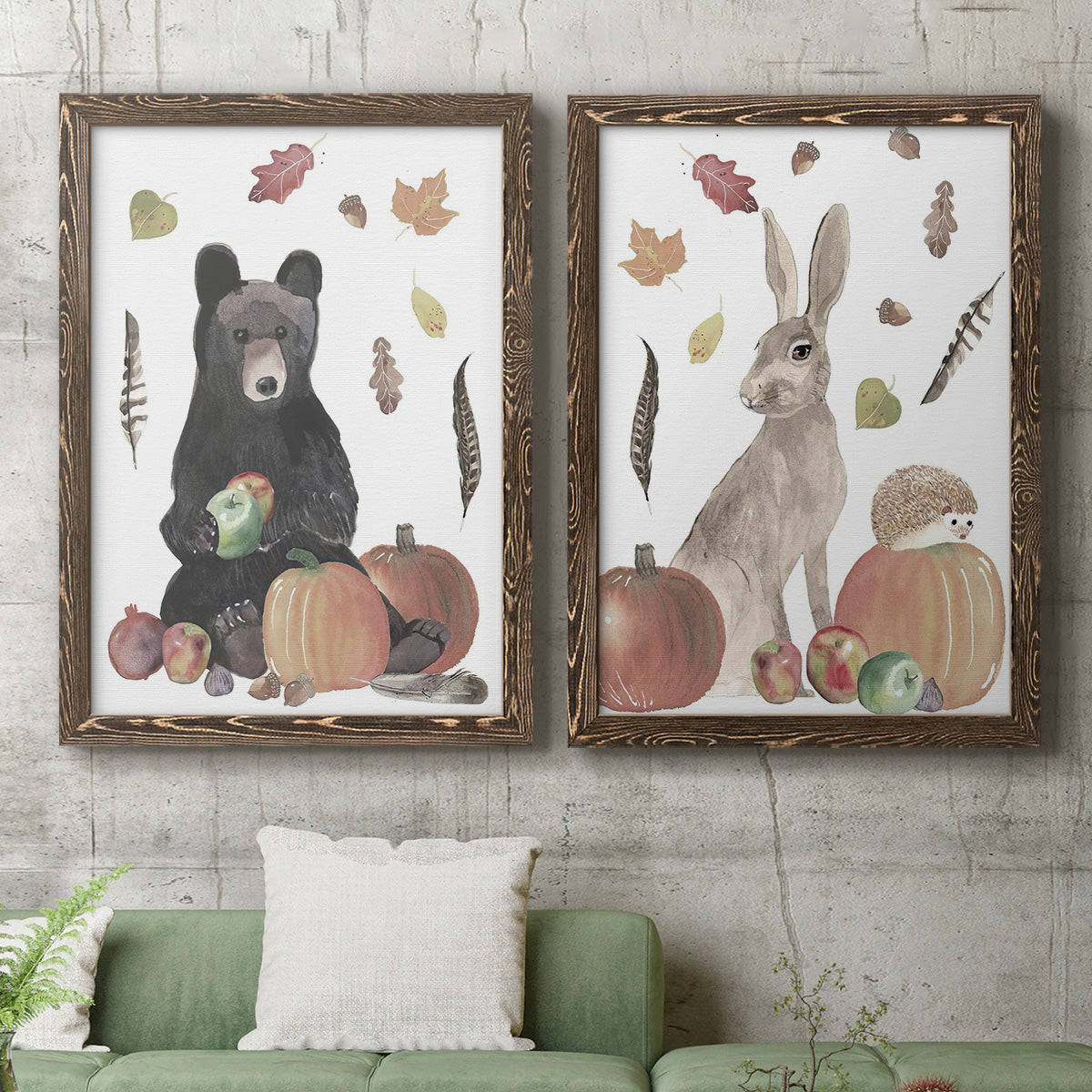 Cute Autumn Forest I - Premium Framed Canvas 2 Piece Set - Ready to Hang