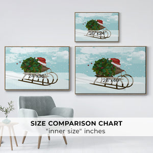 Christmas Holly Hedgehog Sledding - Framed Gallery Wrapped Canvas in Floating Frame