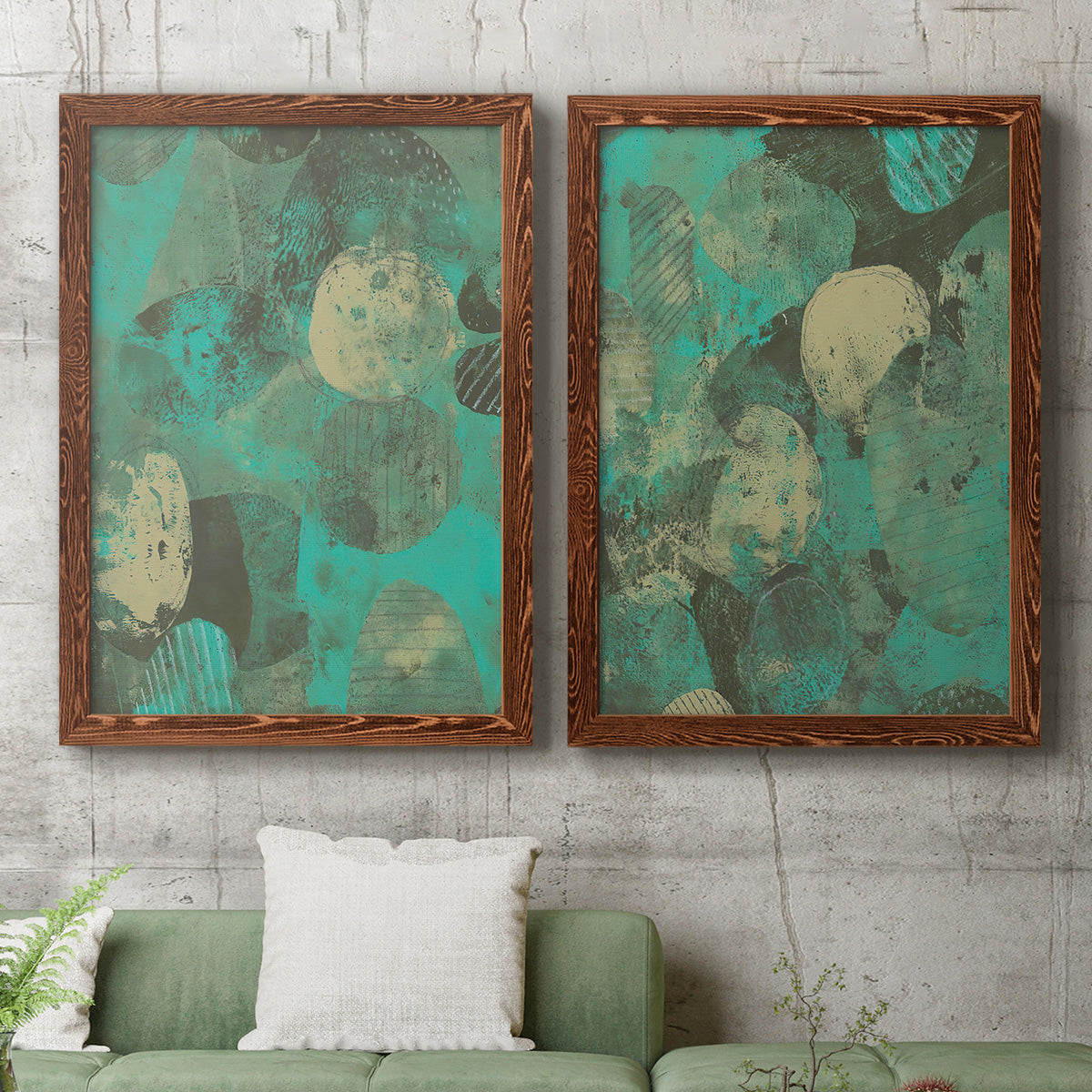 Minty Green Orbs I - Premium Framed Canvas 2 Piece Set - Ready to Hang