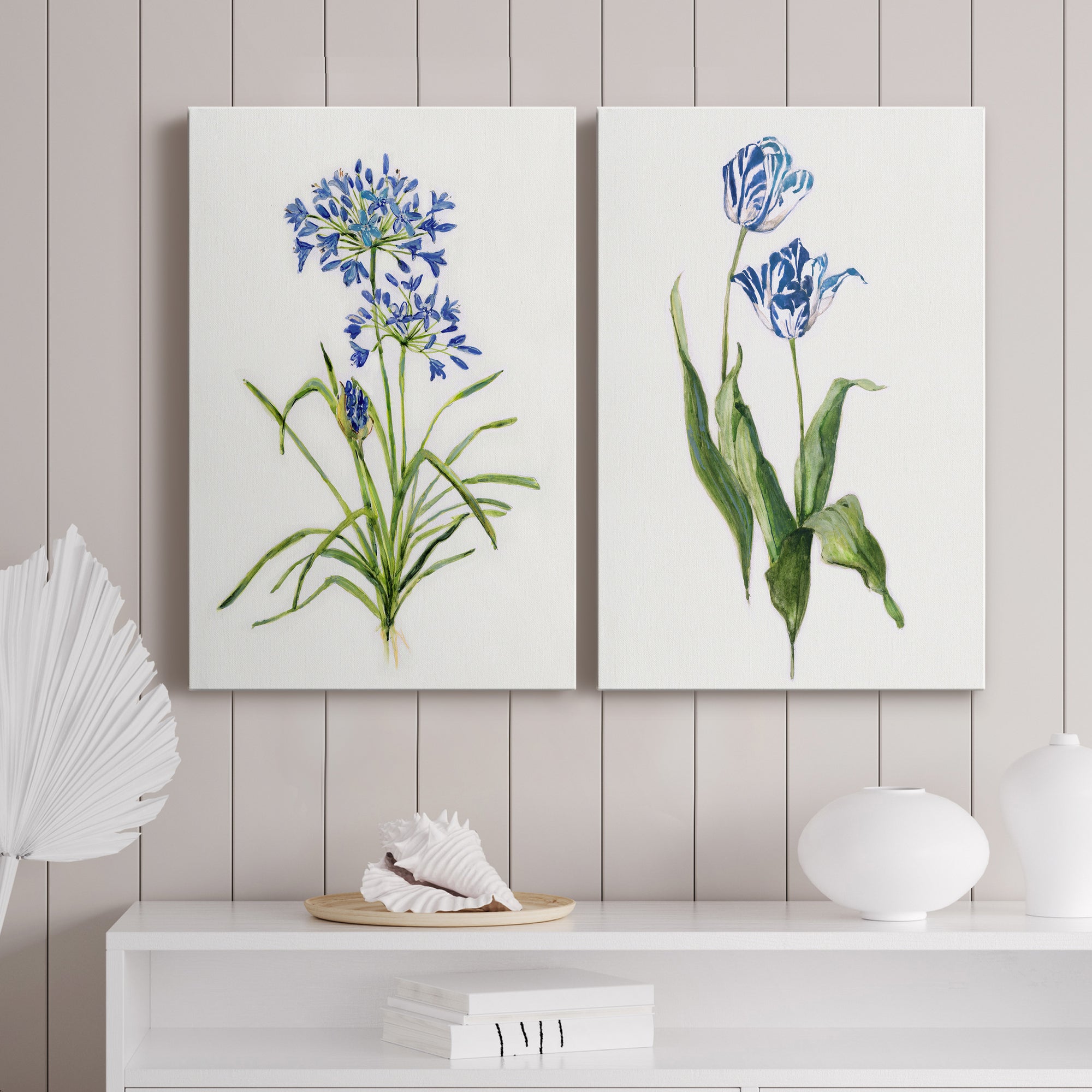 Blue Lively Botanical I Premium Gallery Wrapped Canvas - Ready to Hang - Set of 2 - 8 x 12 Each
