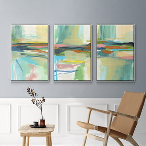 Radiant Horizon I - Framed Premium Gallery Wrapped Canvas L Frame 3 Piece Set - Ready to Hang