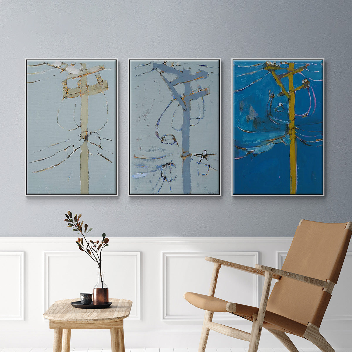 Wires IV - Framed Premium Gallery Wrapped Canvas L Frame 3 Piece Set - Ready to Hang
