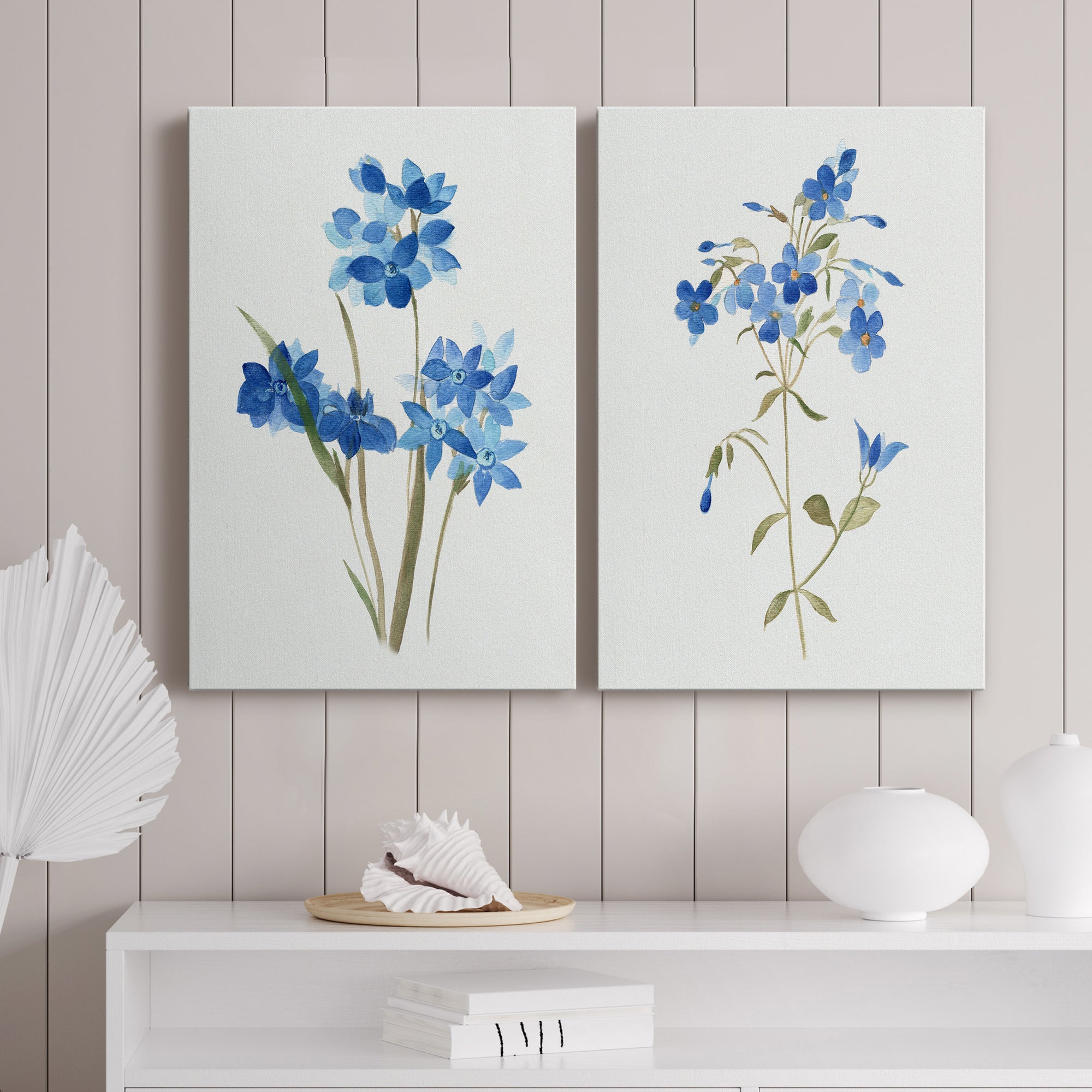Blue Blossom Botanical I Premium Gallery Wrapped Canvas - Ready to Hang - Set of 2 - 8 x 12 Each