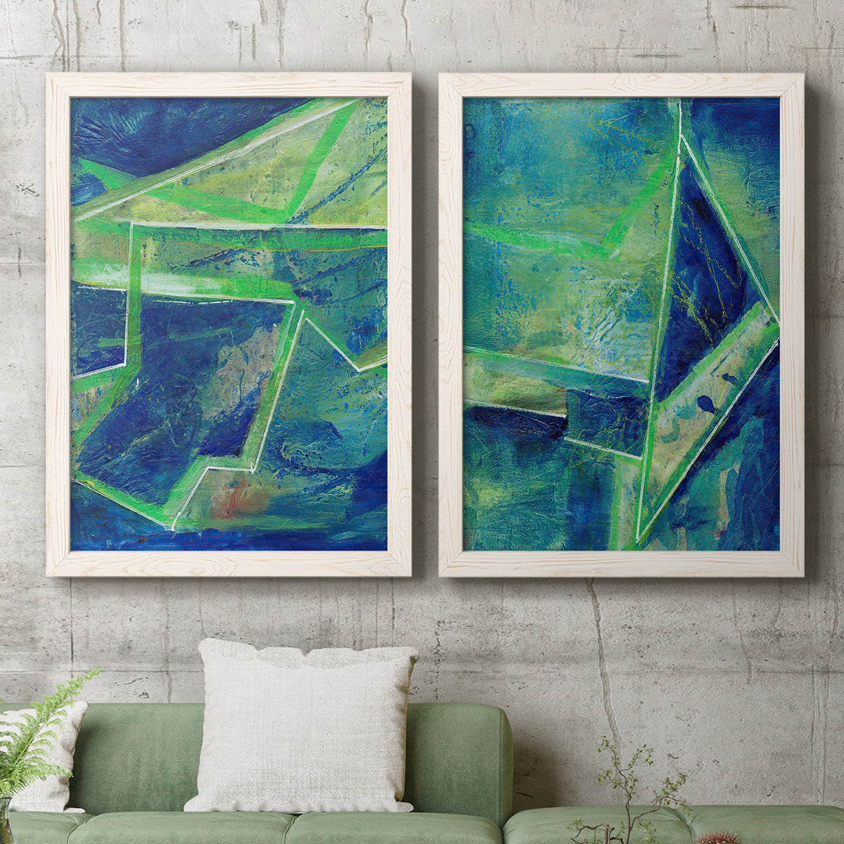 Geometric in Cool I - Premium Framed Canvas 2 Piece Set - Ready to Hang