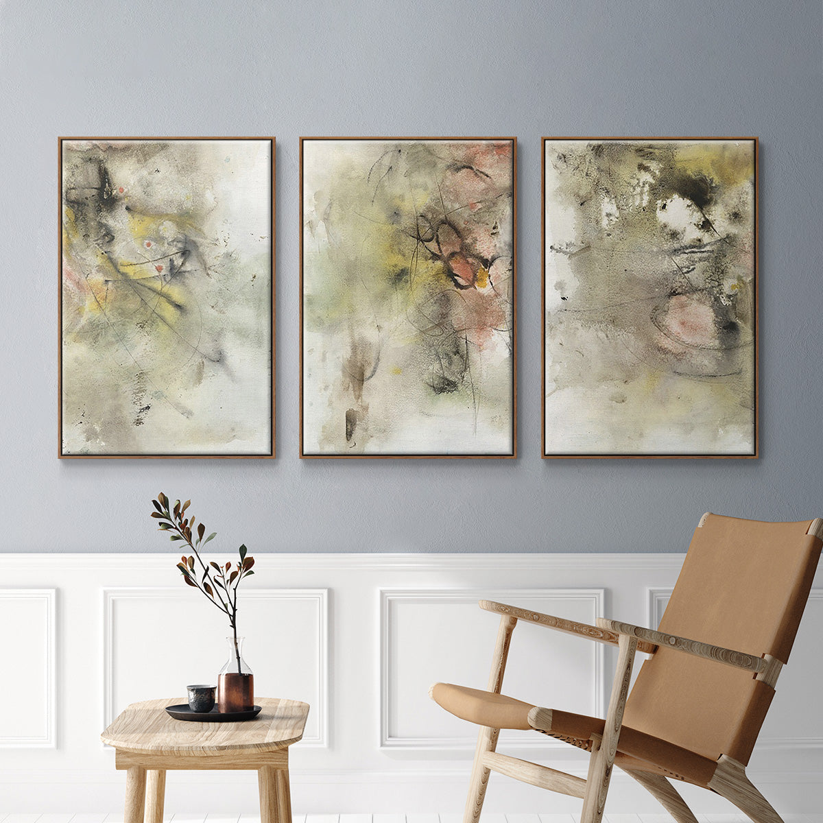 Soft Inspiration I - Framed Premium Gallery Wrapped Canvas L Frame 3 Piece Set - Ready to Hang