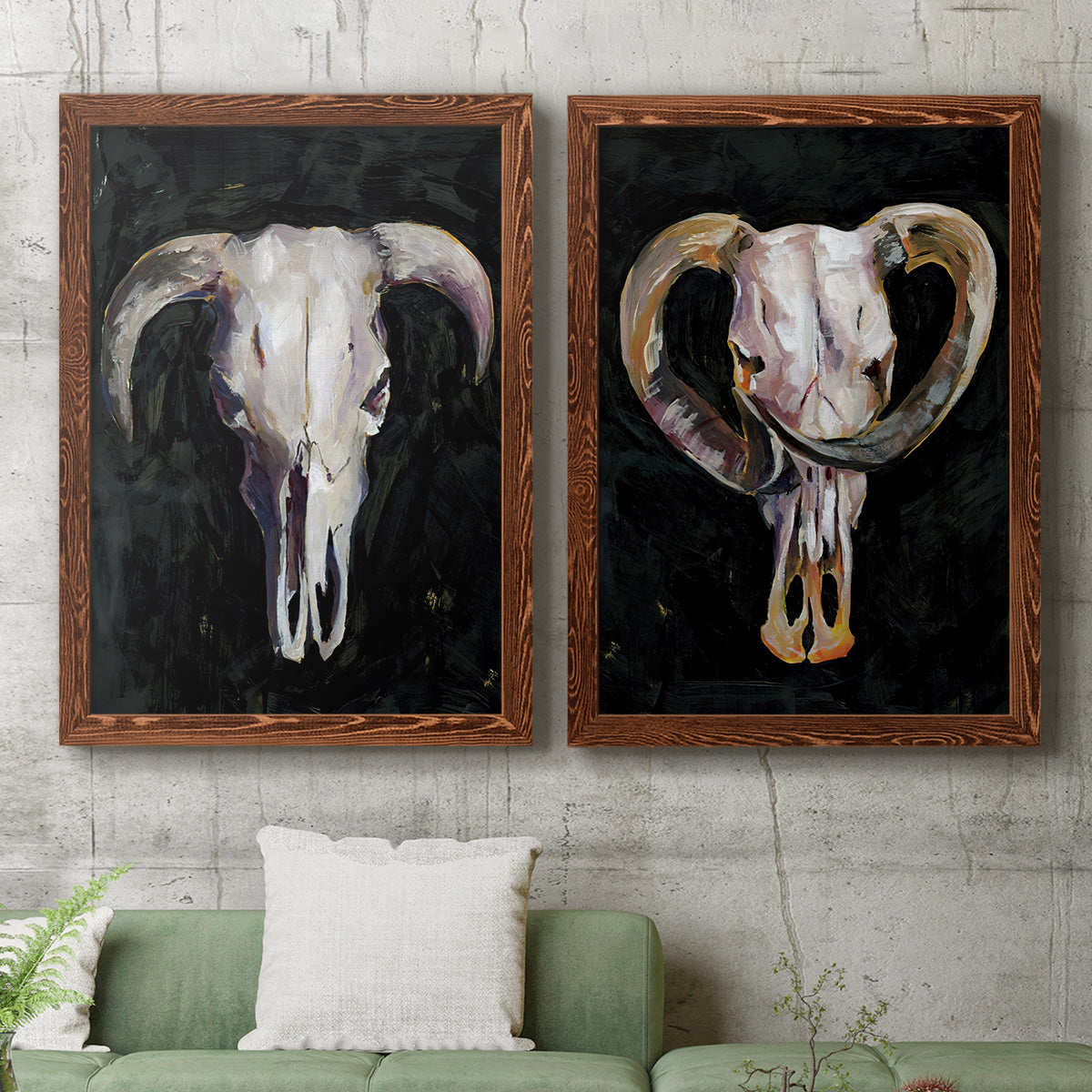 Horned Skull I - Premium Framed Canvas 2 Piece Set - Ready to Hang