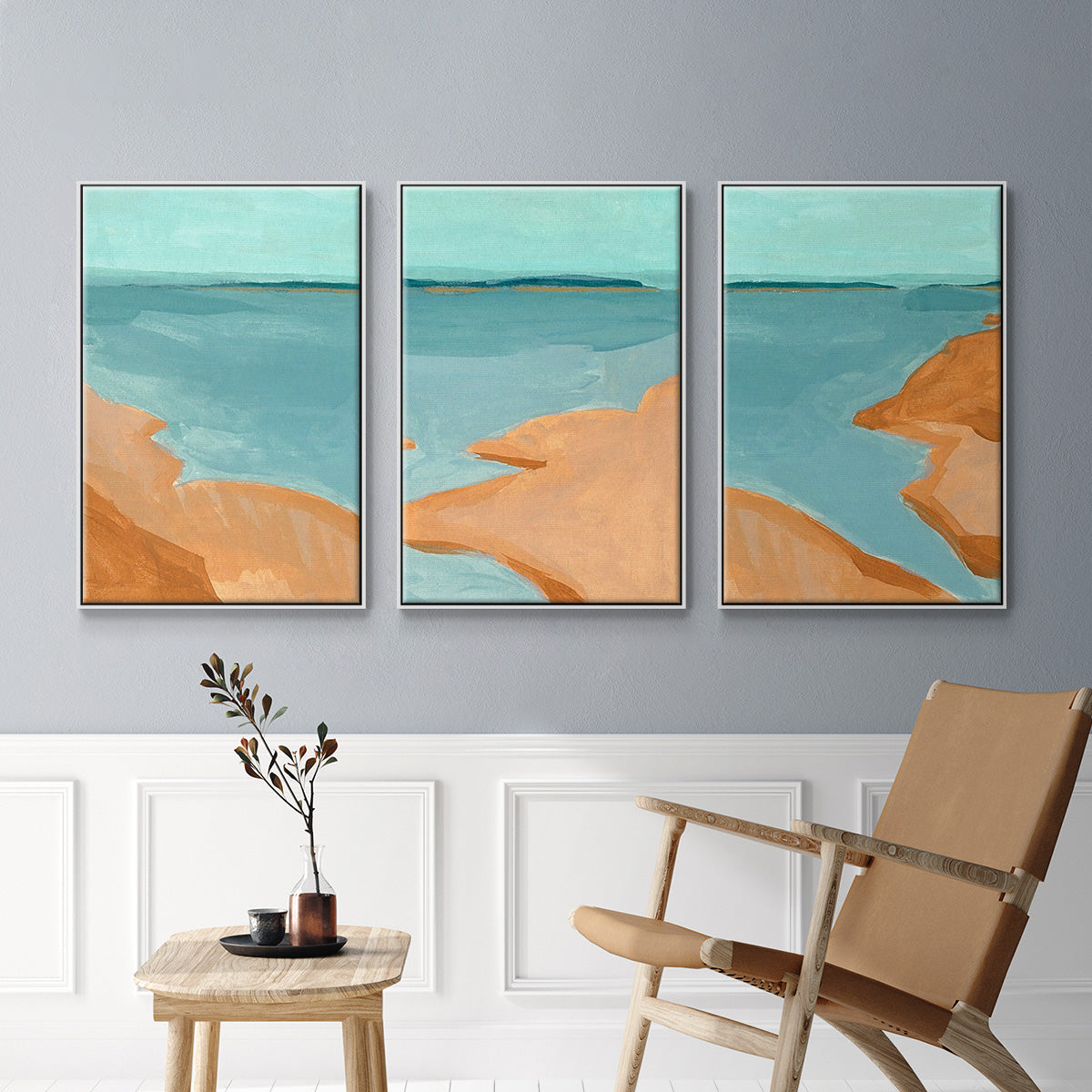 Out on the Sandbar I - Framed Premium Gallery Wrapped Canvas L Frame 3 Piece Set - Ready to Hang