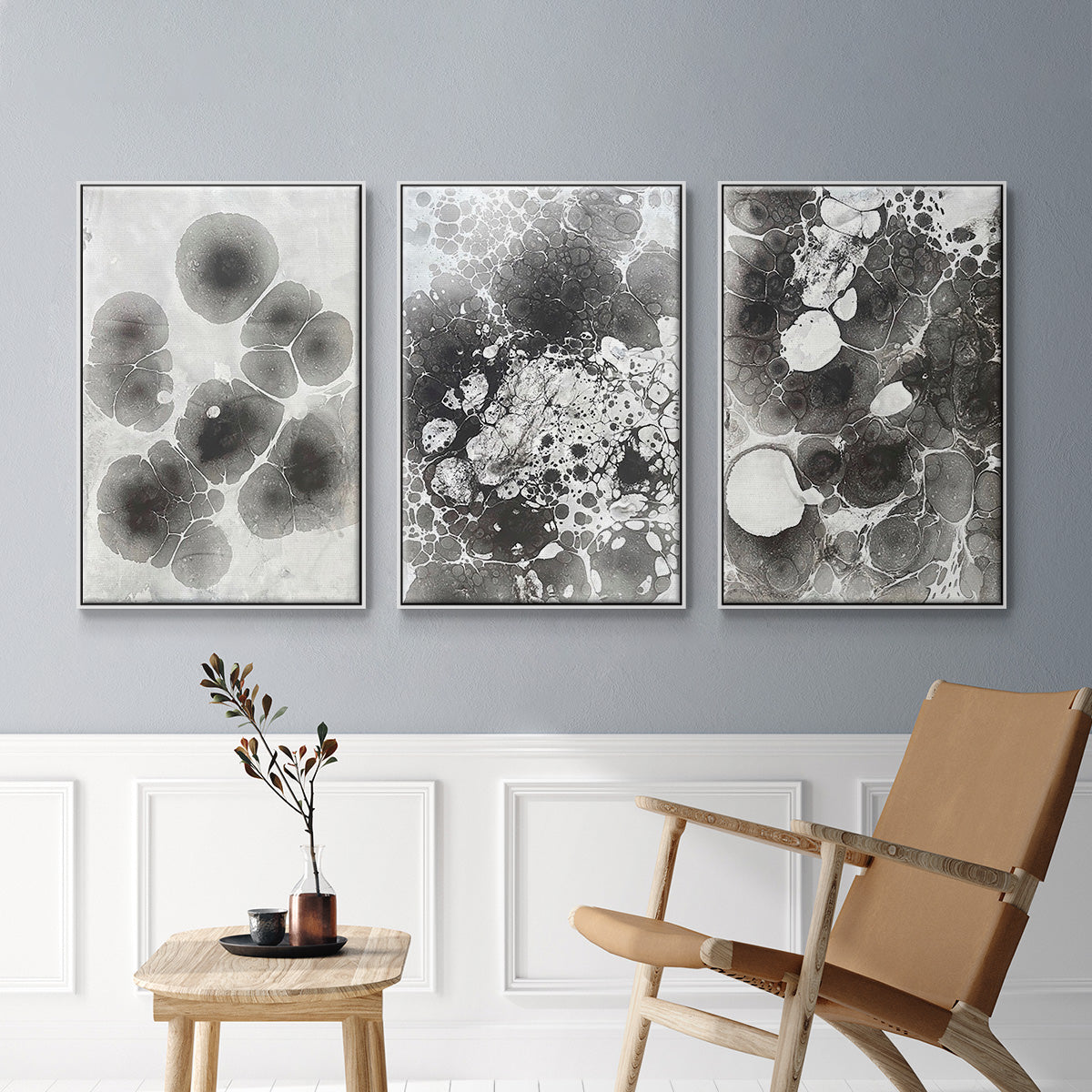 Marbling IV - Framed Premium Gallery Wrapped Canvas L Frame 3 Piece Set - Ready to Hang