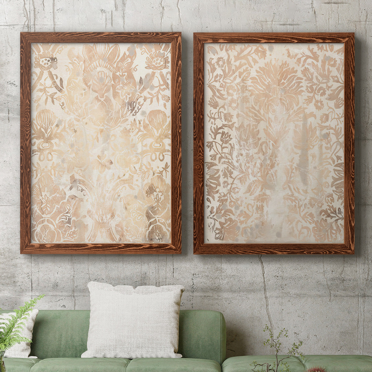 Walnut Damask III - Premium Framed Canvas 2 Piece Set - Ready to Hang