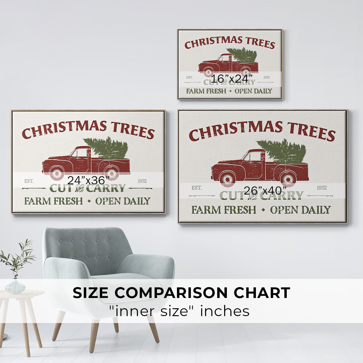 Christmas Farm Sign Collection A - Framed Gallery Wrapped Canvas in Floating Frame
