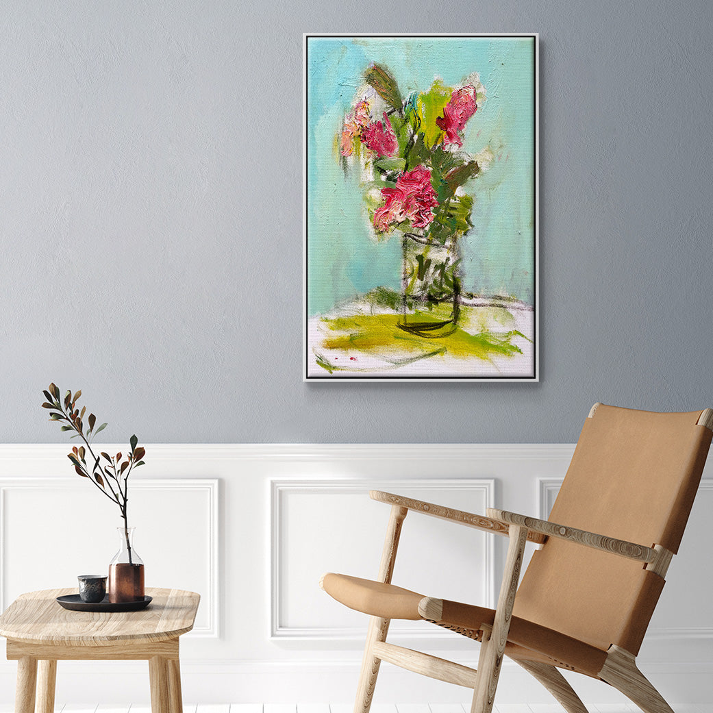 TURQUOISE LILLY - Framed Premium Gallery Wrapped Canvas L Frame - Ready to Hang