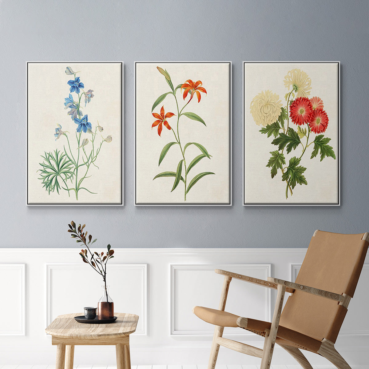 Flowers of the Seasons I - Framed Premium Gallery Wrapped Canvas L Frame 3 Piece Set - Ready to Hang