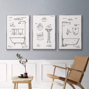 Vintage Bath I - Framed Premium Gallery Wrapped Canvas L Frame 3 Piece Set - Ready to Hang