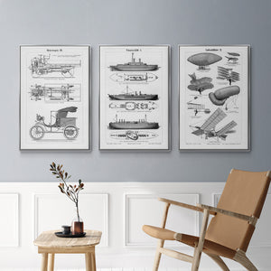 Industrial Flight - Framed Premium Gallery Wrapped Canvas L Frame 3 Piece Set - Ready to Hang