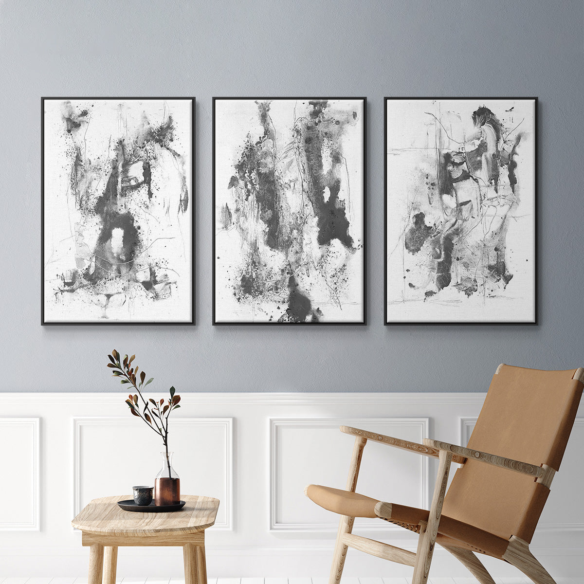 Graphite Abstract I - Framed Premium Gallery Wrapped Canvas L Frame 3 Piece Set - Ready to Hang
