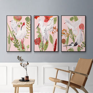 Birds in Motion I - Framed Premium Gallery Wrapped Canvas L Frame 3 Piece Set - Ready to Hang