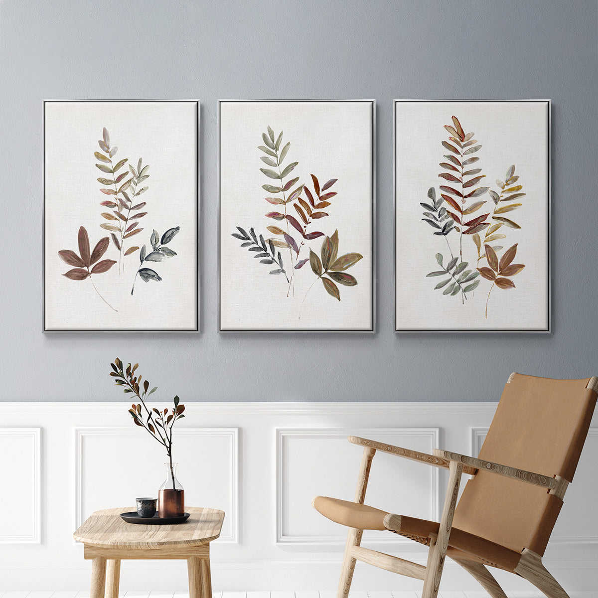 Autumn Leaves I - Framed Premium Gallery Wrapped Canvas L Frame 3 Piece Set - Ready to Hang