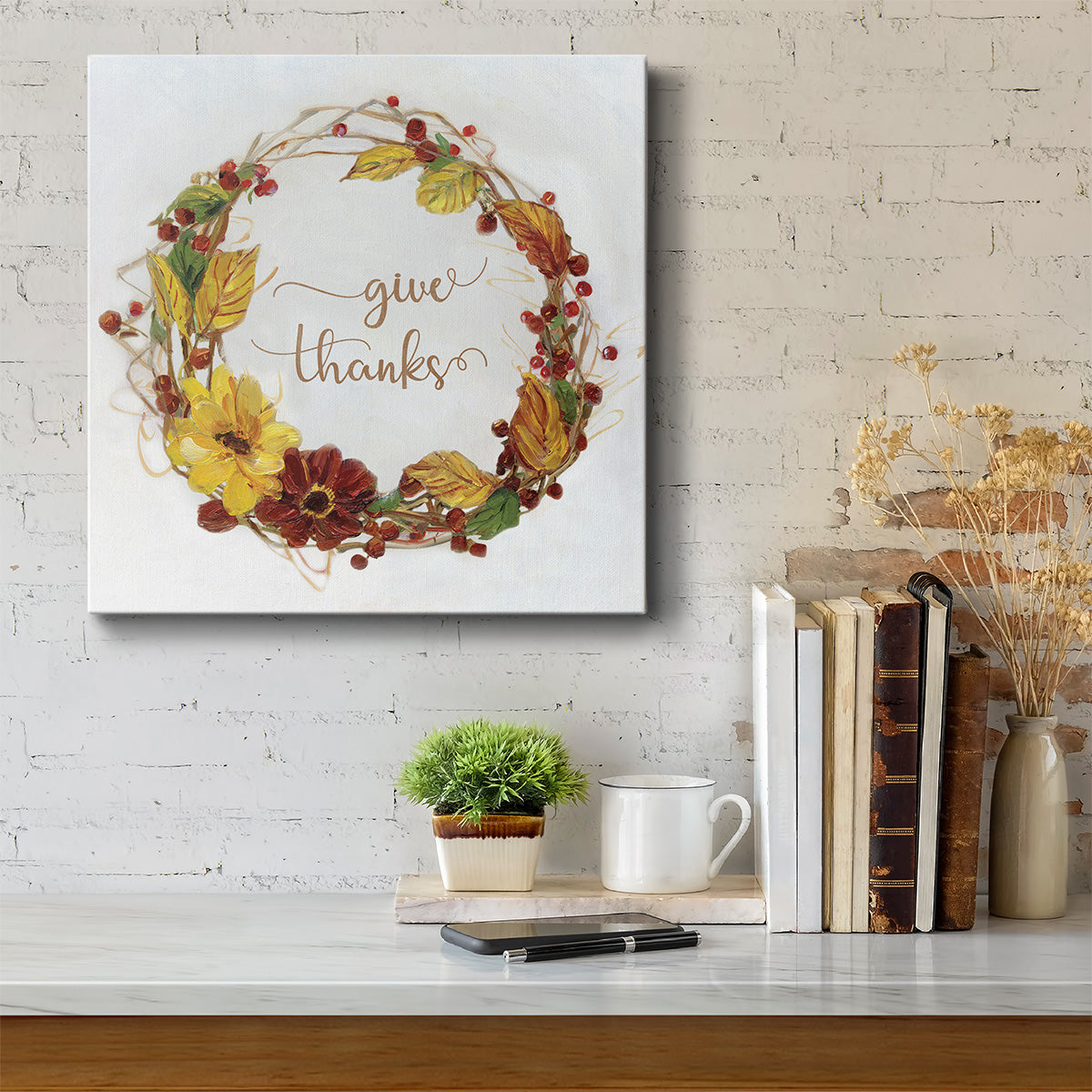 Give Thanks Wreath-Premium Gallery Wrapped Canvas - Ready to Hang