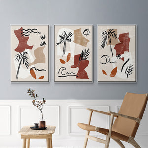 Soft Palms I - Framed Premium Gallery Wrapped Canvas L Frame 3 Piece Set - Ready to Hang
