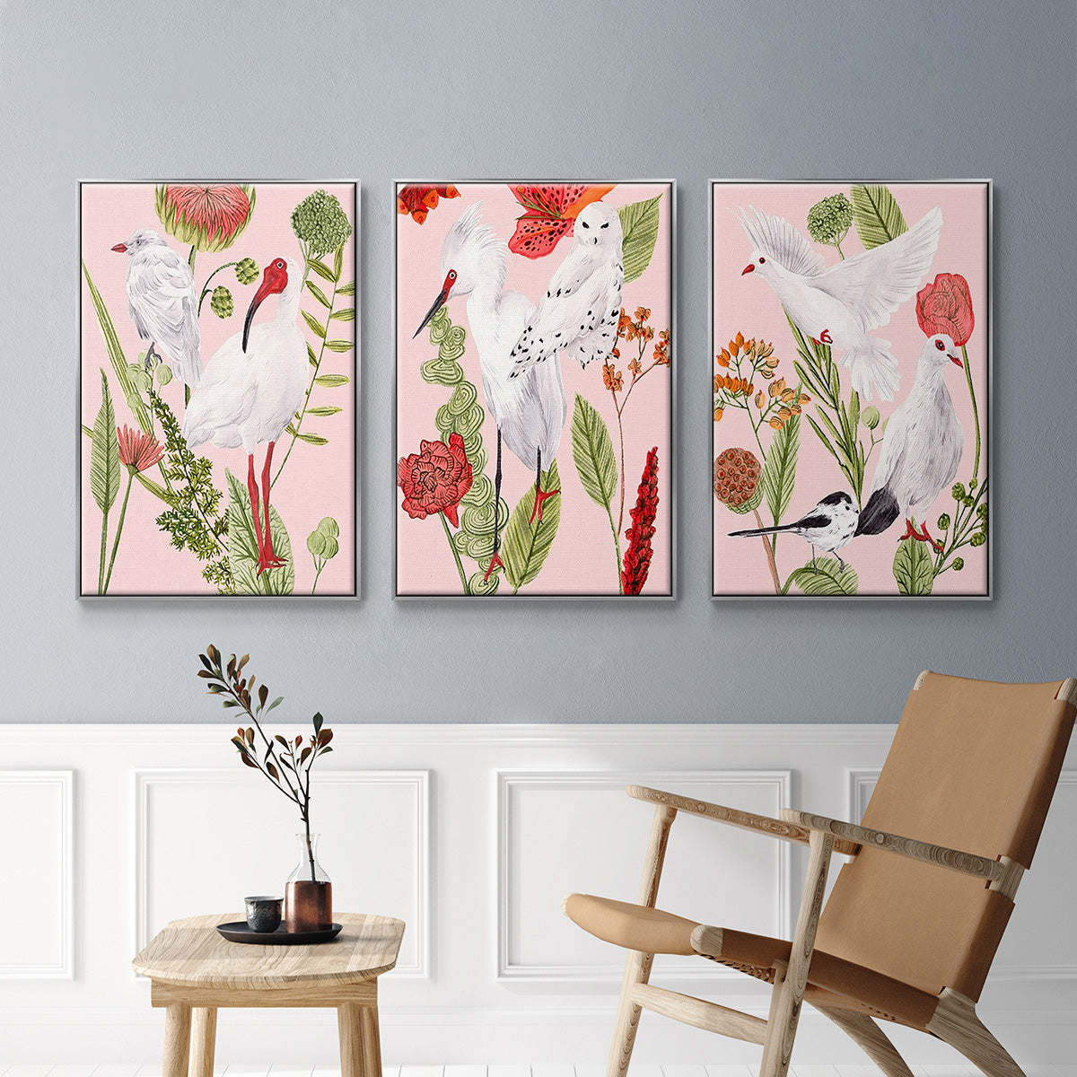 Birds in Motion I - Framed Premium Gallery Wrapped Canvas L Frame 3 Piece Set - Ready to Hang