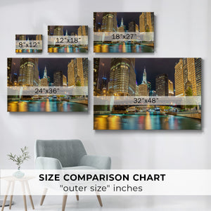 Chicago River at Night V - Gallery Wrapped Canvas