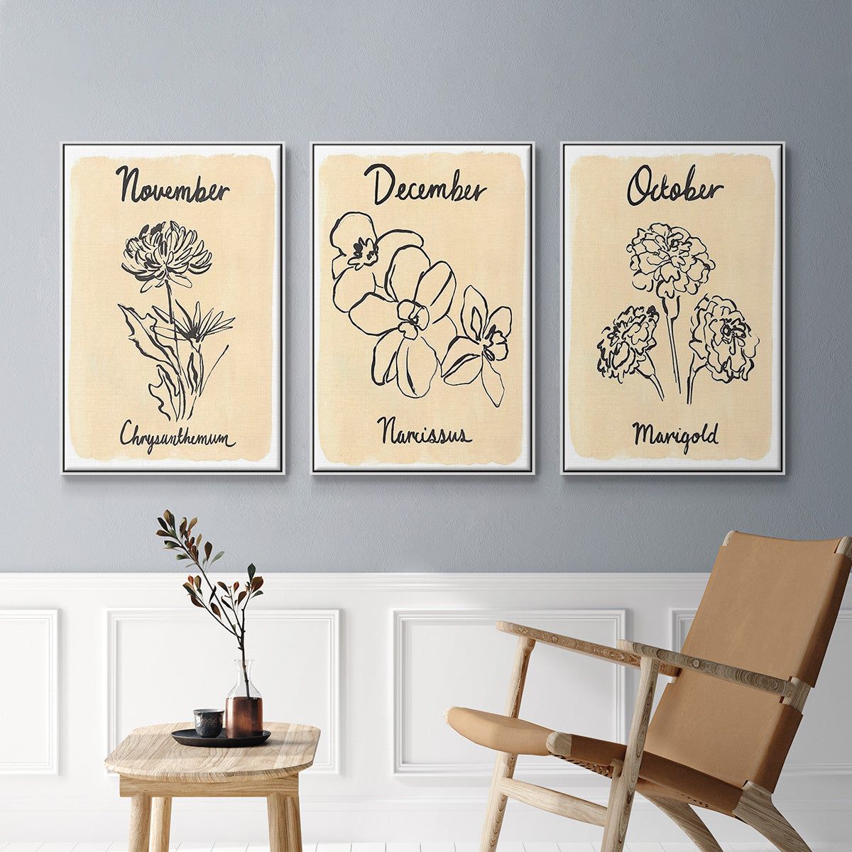 Birth Month X - Framed Premium Gallery Wrapped Canvas L Frame 3 Piece Set - Ready to Hang