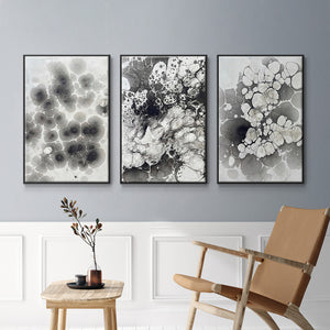 Marbling VII - Framed Premium Gallery Wrapped Canvas L Frame 3 Piece Set - Ready to Hang