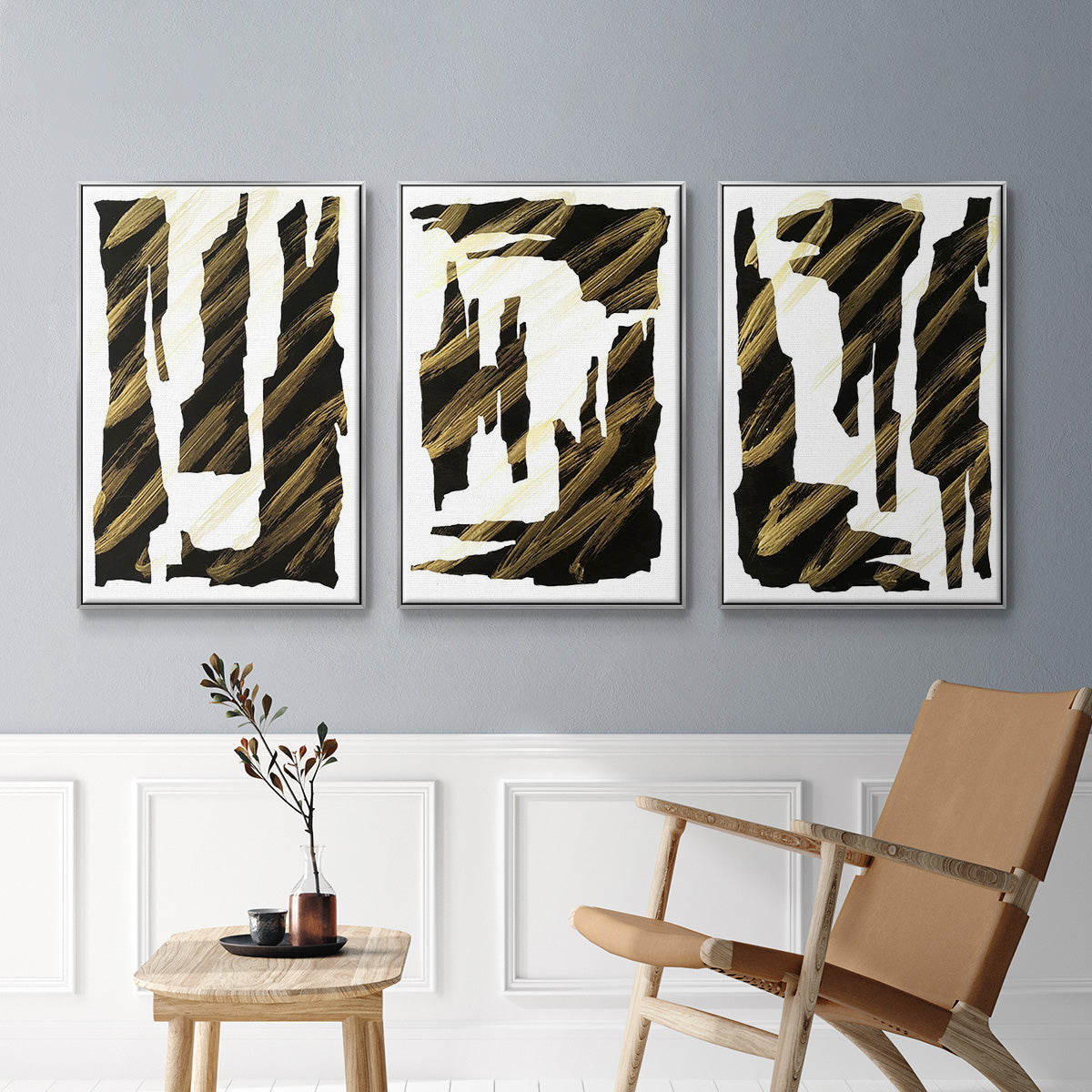 Neutral City Center Type I - Framed Premium Gallery Wrapped Canvas L Frame 3 Piece Set - Ready to Hang