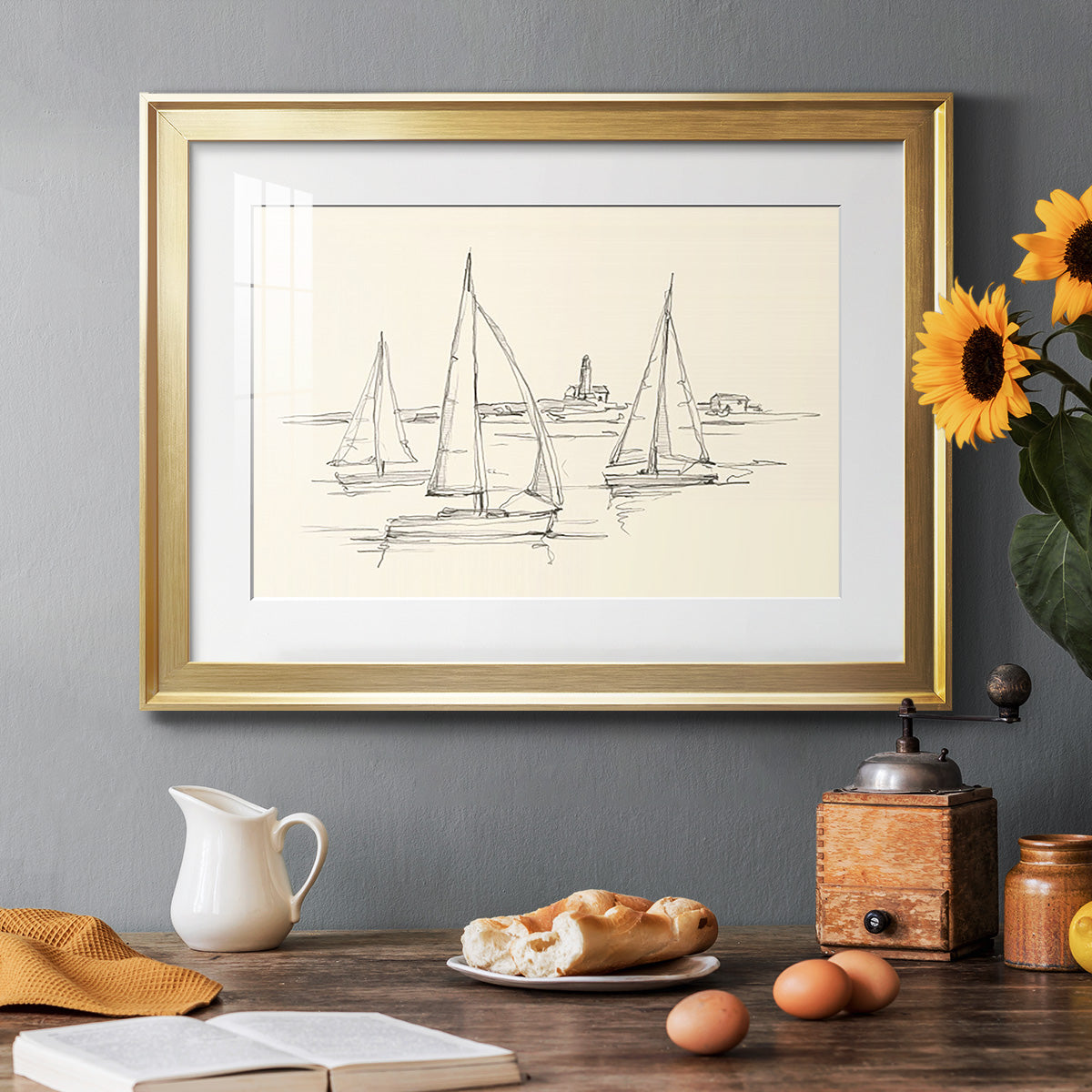 Coastal Contour Sketch II Premium Framed Print - Ready to Hang