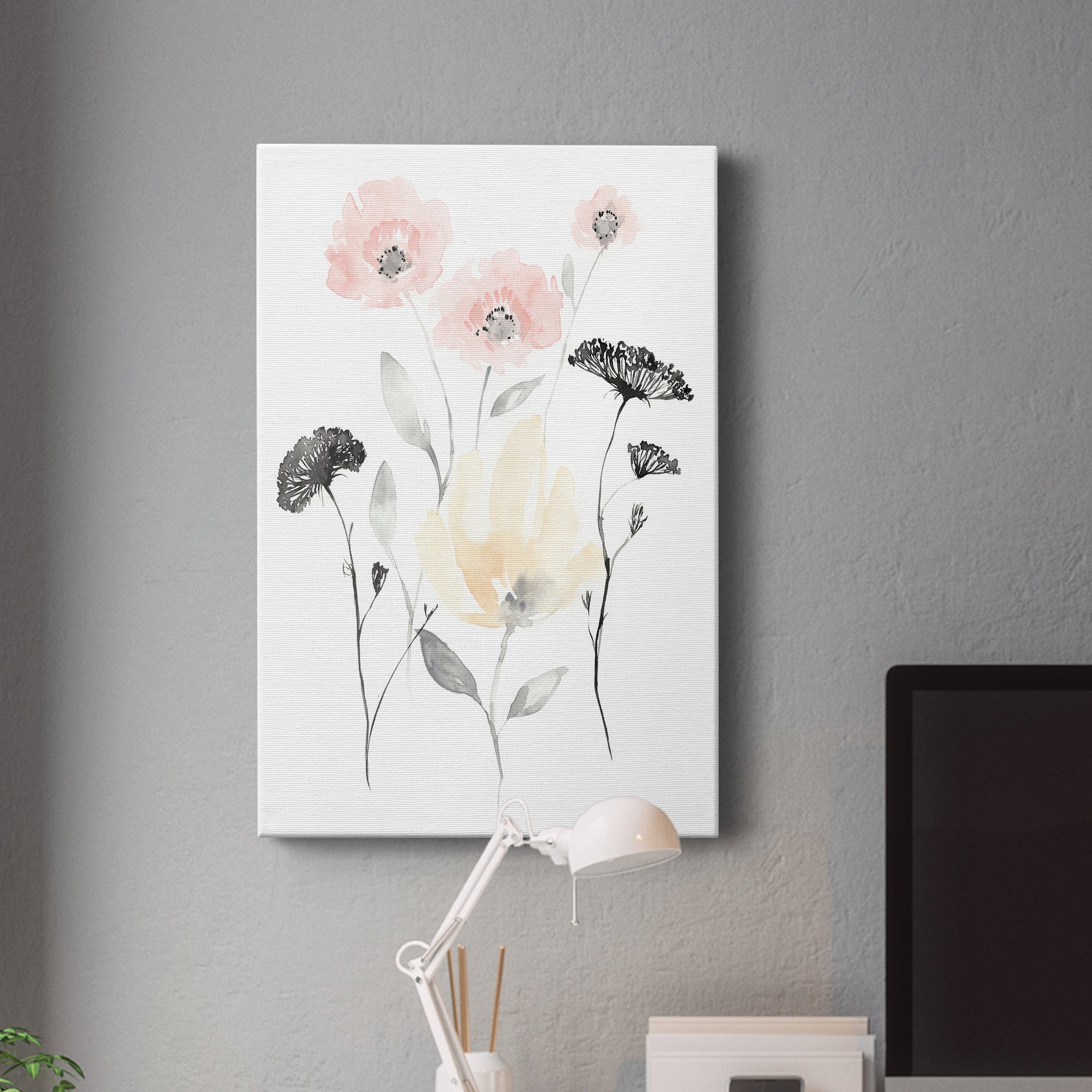 Blush & Black Wildflowers I Premium Gallery Wrapped Canvas - Ready to Hang