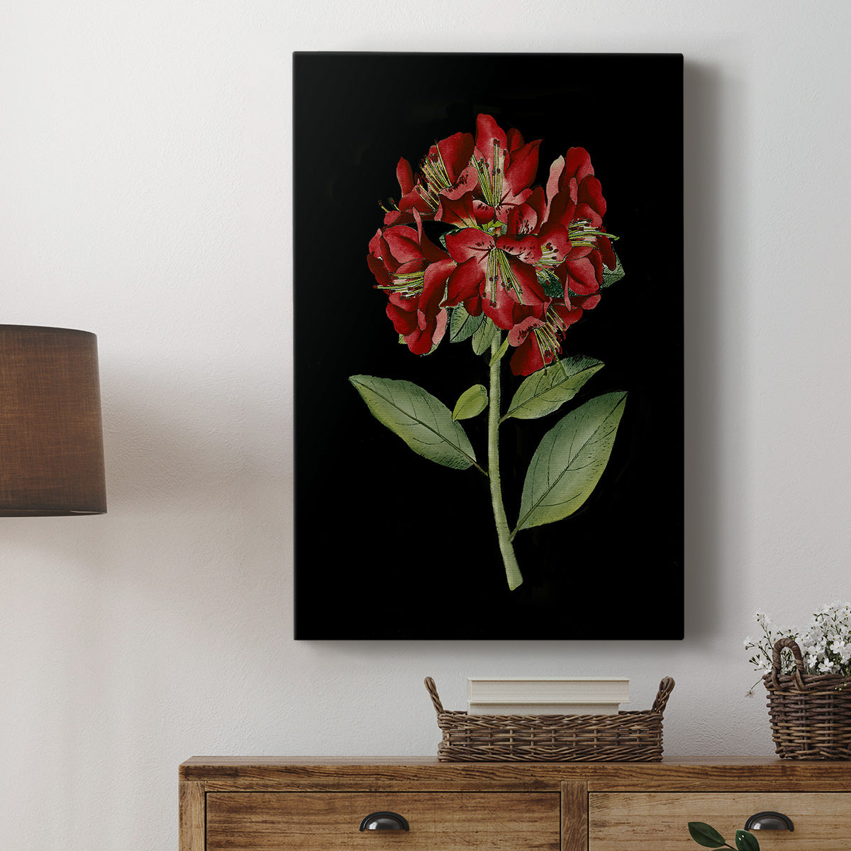 Crimson Flowers on Black (A) I Premium Gallery Wrapped Canvas - Ready to Hang