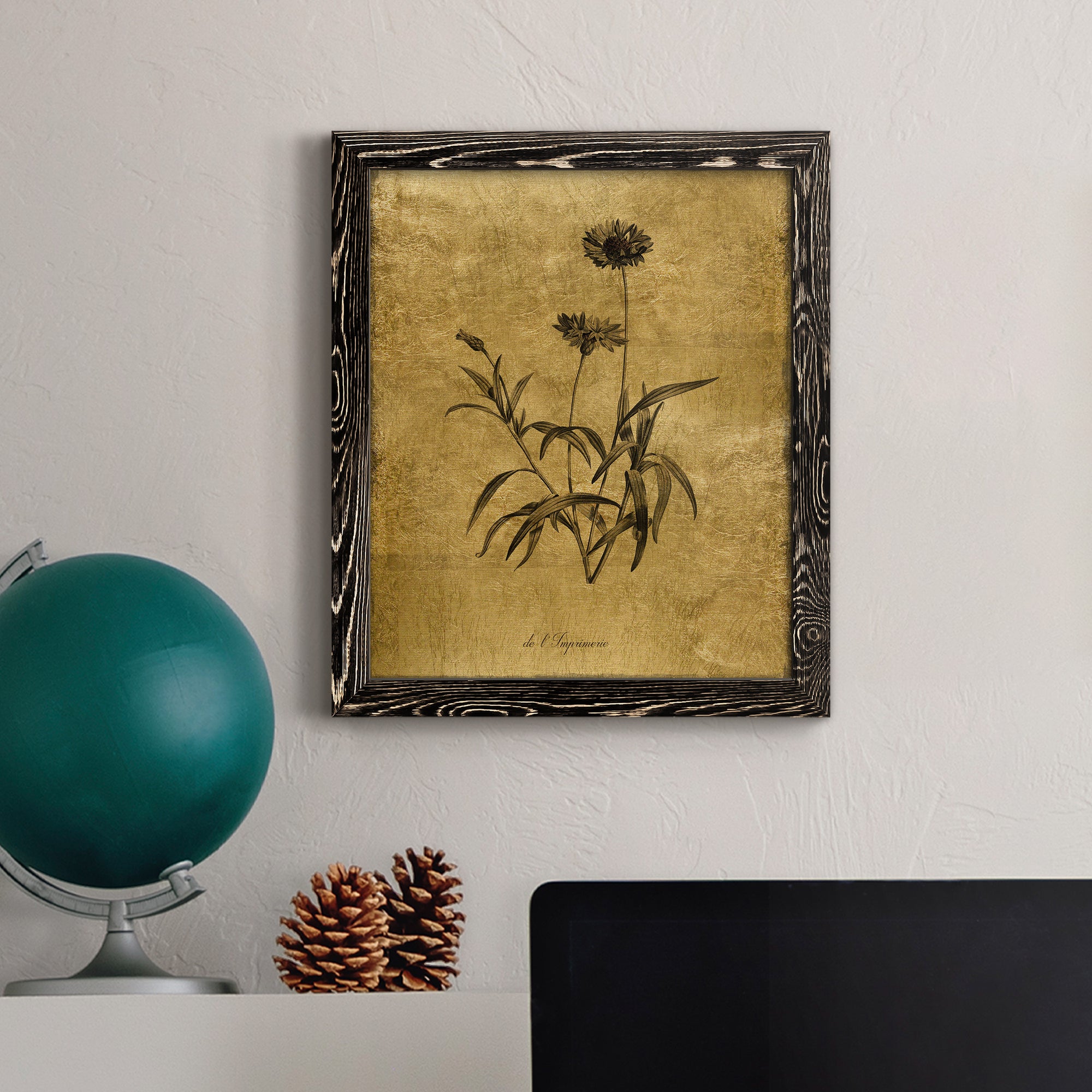 Gold Sketch Botanical I - Premium Canvas Framed in Barnwood - Ready to Hang