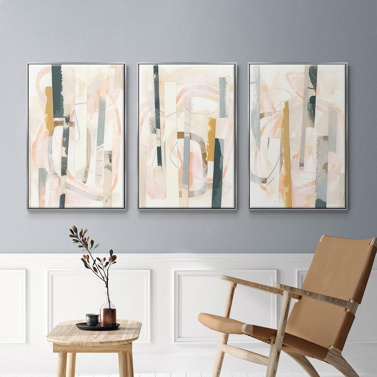 Melon Litmus I - Framed Premium Gallery Wrapped Canvas L Frame 3 Piece Set - Ready to Hang
