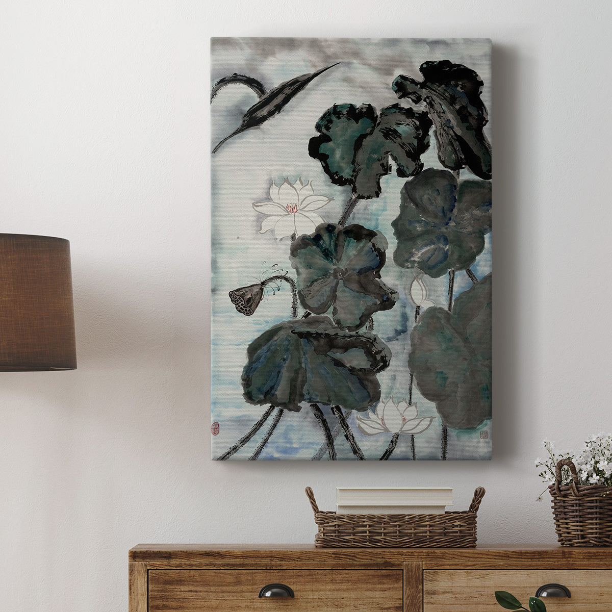 Lotus Study with Blue Green I Premium Gallery Wrapped Canvas - Ready to Hang