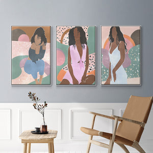 Curly Lady I - Framed Premium Gallery Wrapped Canvas L Frame 3 Piece Set - Ready to Hang