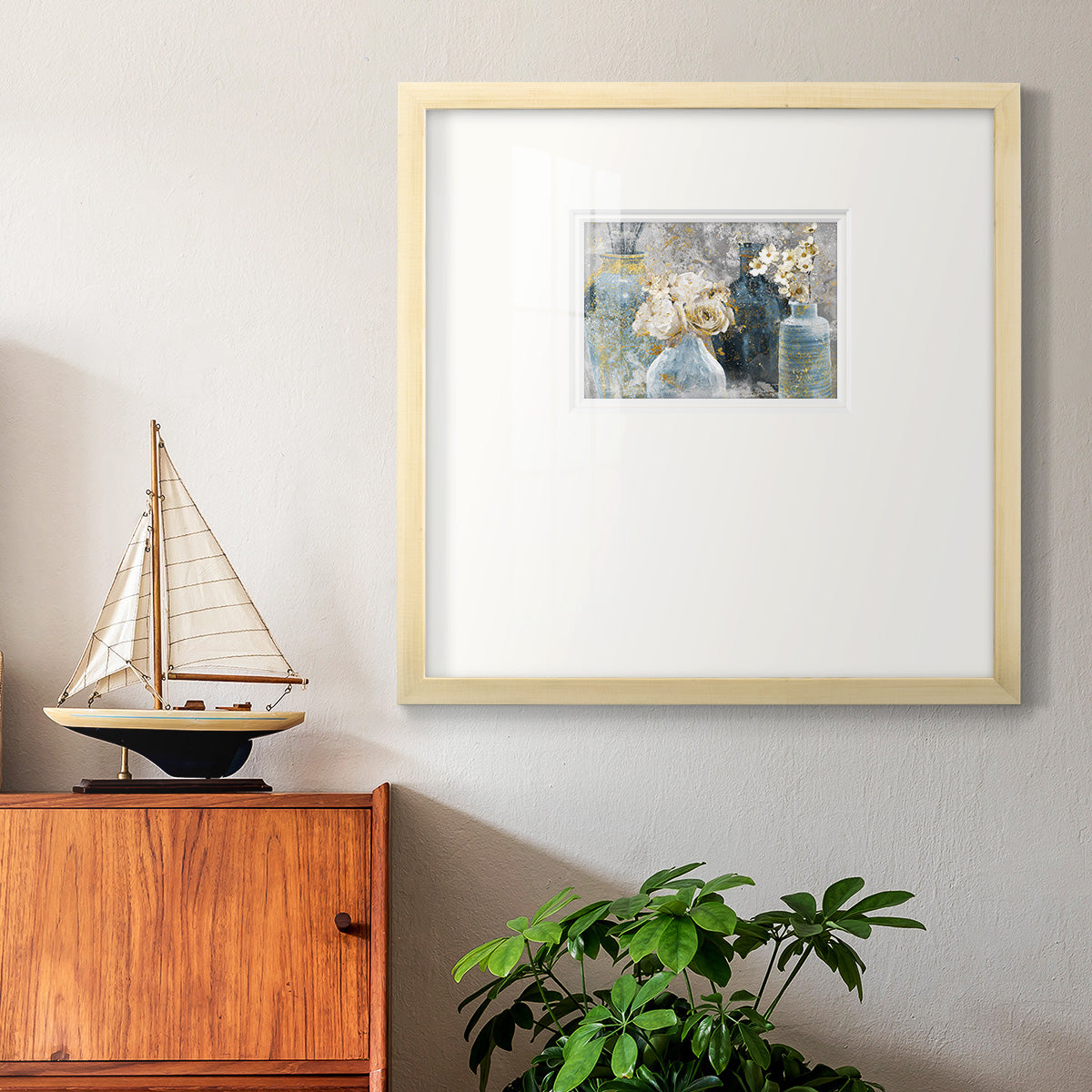 Vessels and Blooms Blues Premium Framed Print Double Matboard