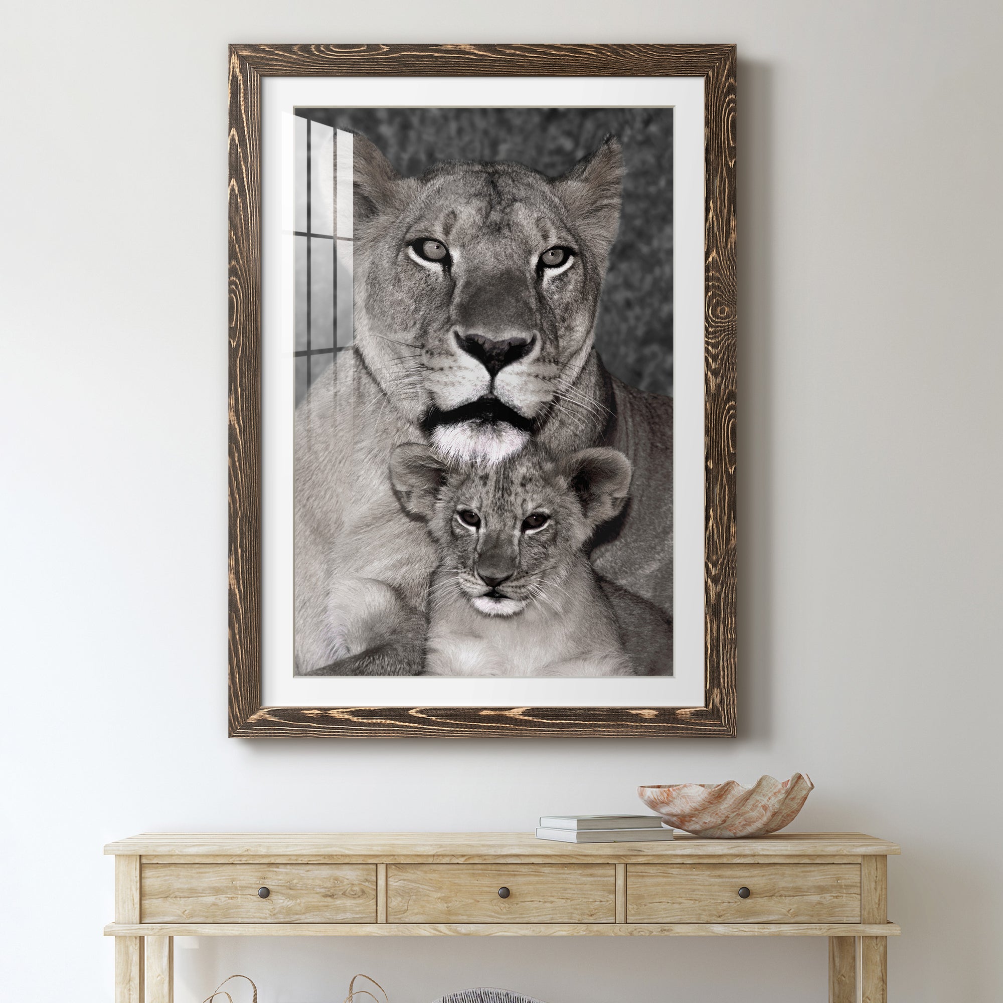 Lioness and Cub - Barnwood Framed Art Print