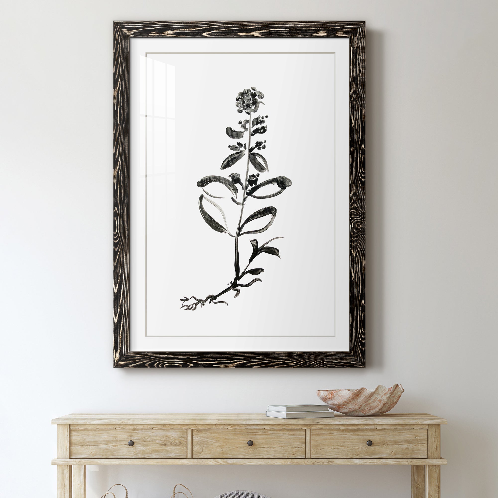 Inky Botanical III - Premium Framed Print - Distressed Barnwood Frame - Ready to Hang