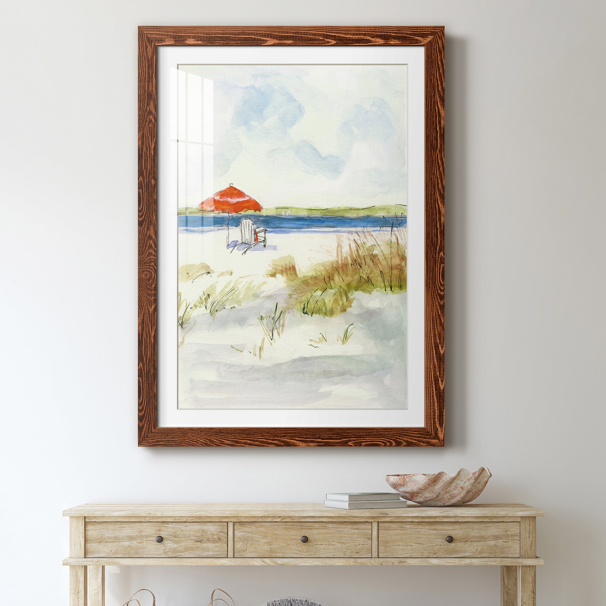 Sketchy Beach I - Premium Framed Print - Distressed Barnwood Frame - Ready to Hang