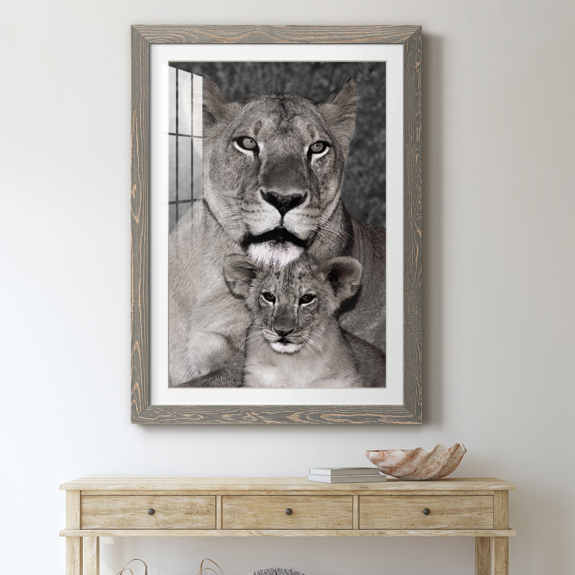 Lioness and Cub - Barnwood Framed Art Print