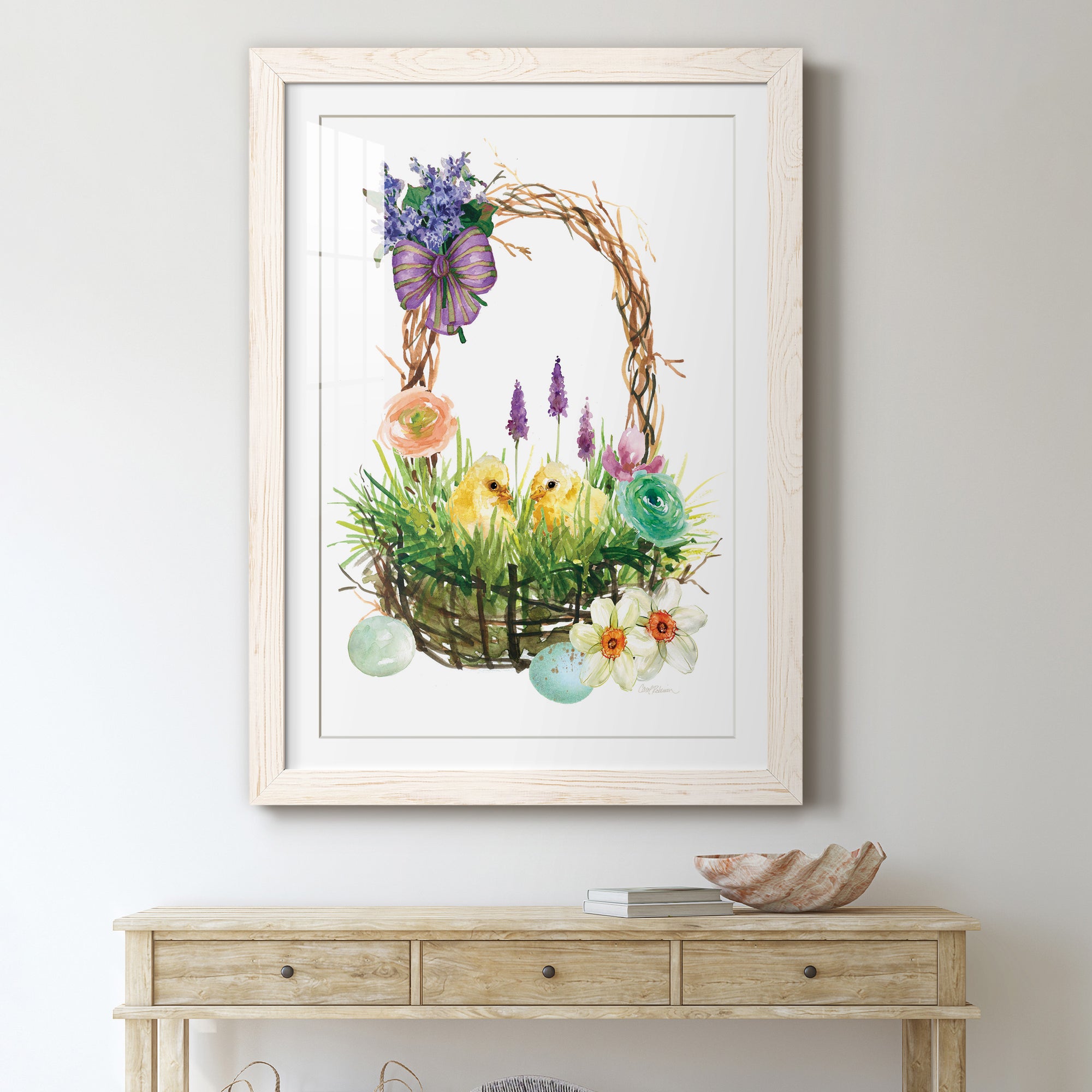 Spring Chick Basket - Barnwood Framed Art Print